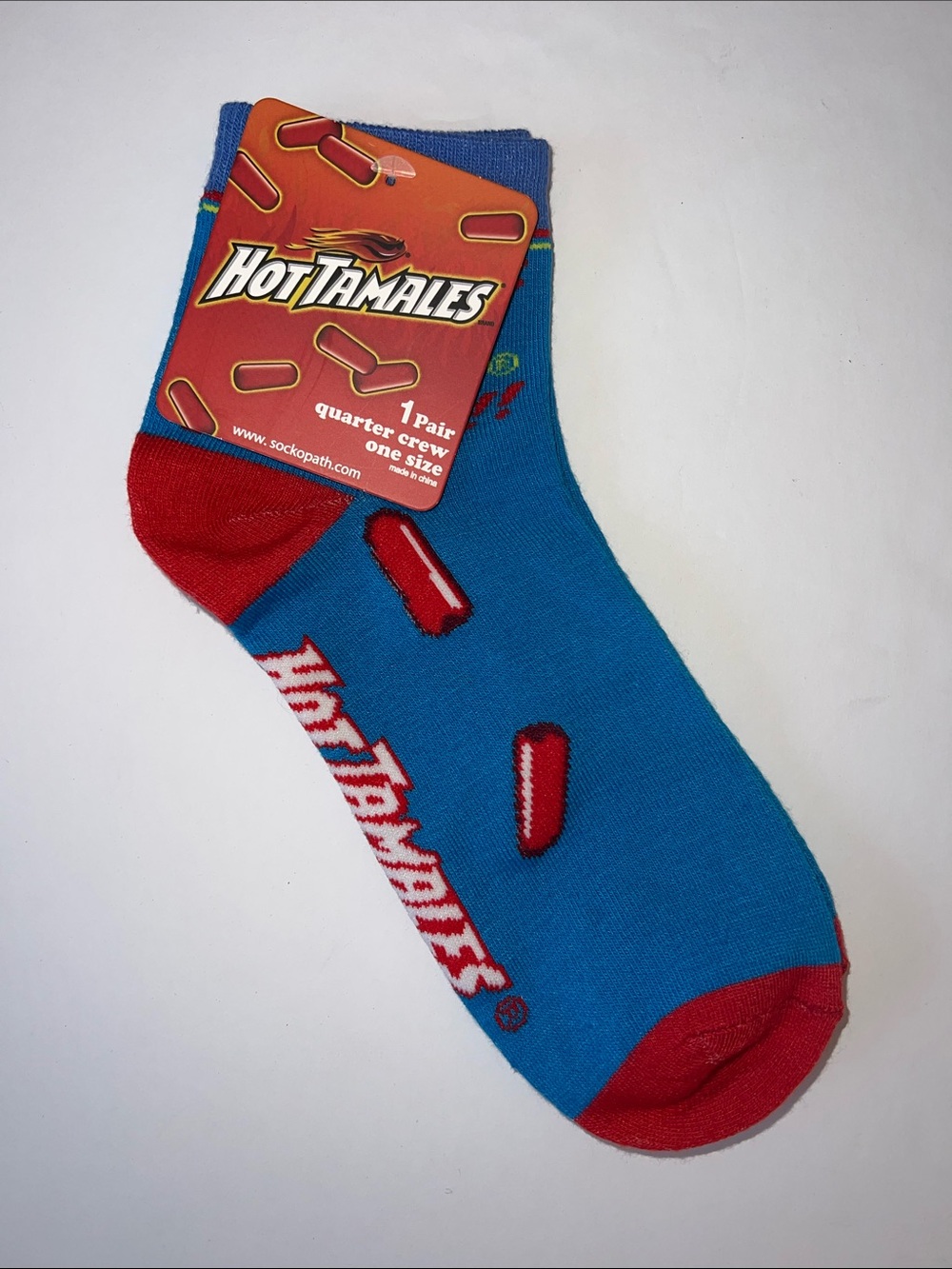 NWT Hot Tamales Candy Graphic Blue & Red Quarter-Crew Socks